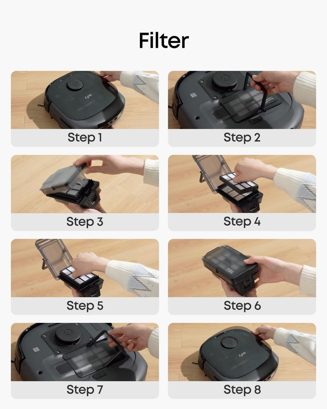 eufy Ersatzteil‑Set mit Rollbürste, Bürstenschutz, 2 Seitenbürsten, waschbarem Filter und 2 Wischtüchern für Omni Saugroboter E25/E28