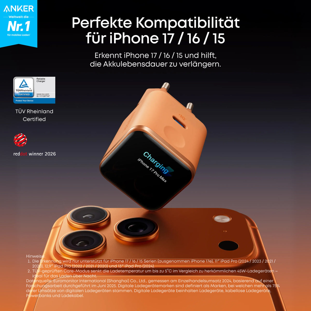 Anker Nano Ladegerät (45W, Smart Display)