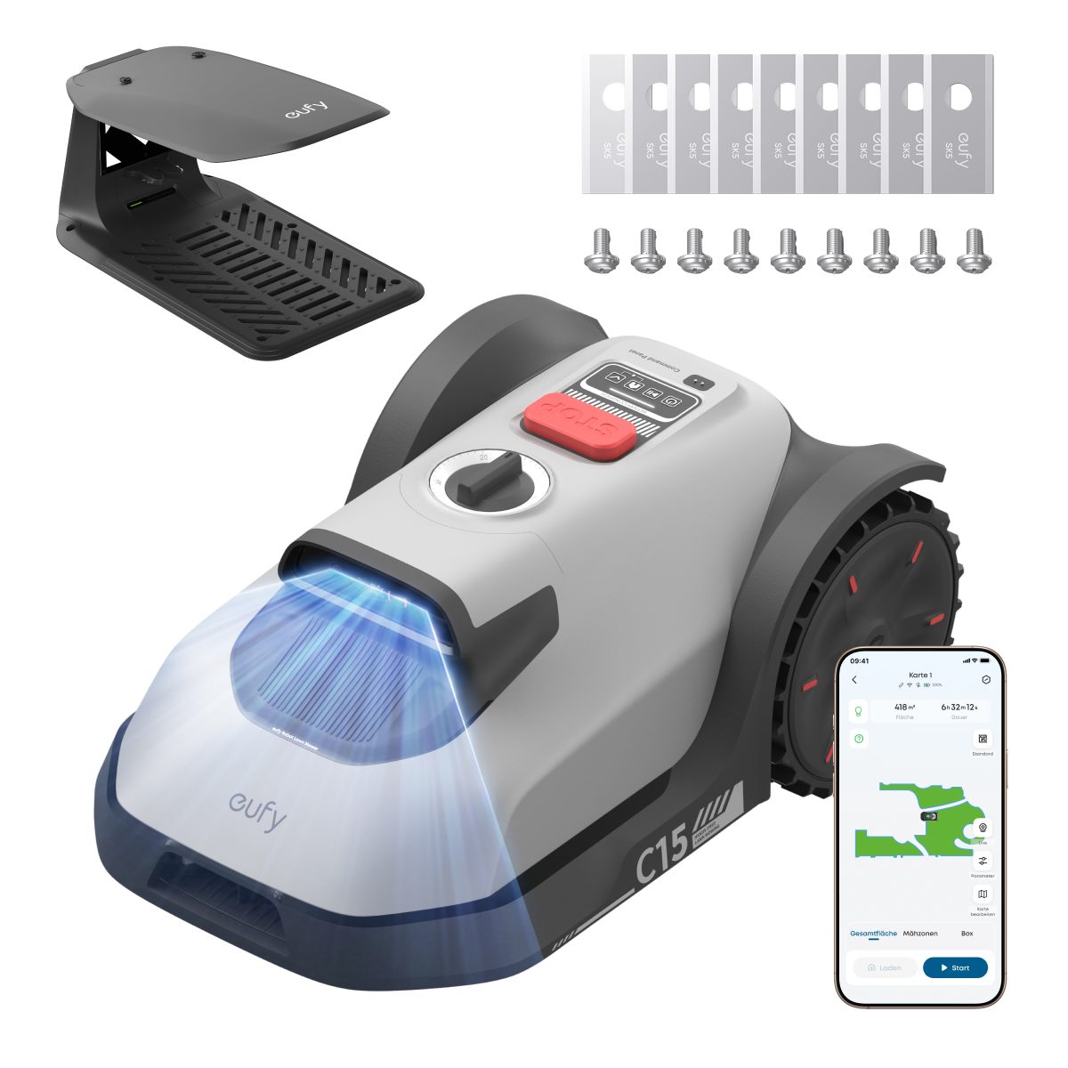 eufy Mähroboter C15 Standard mit Garage und eufy Ersatzklingenbox