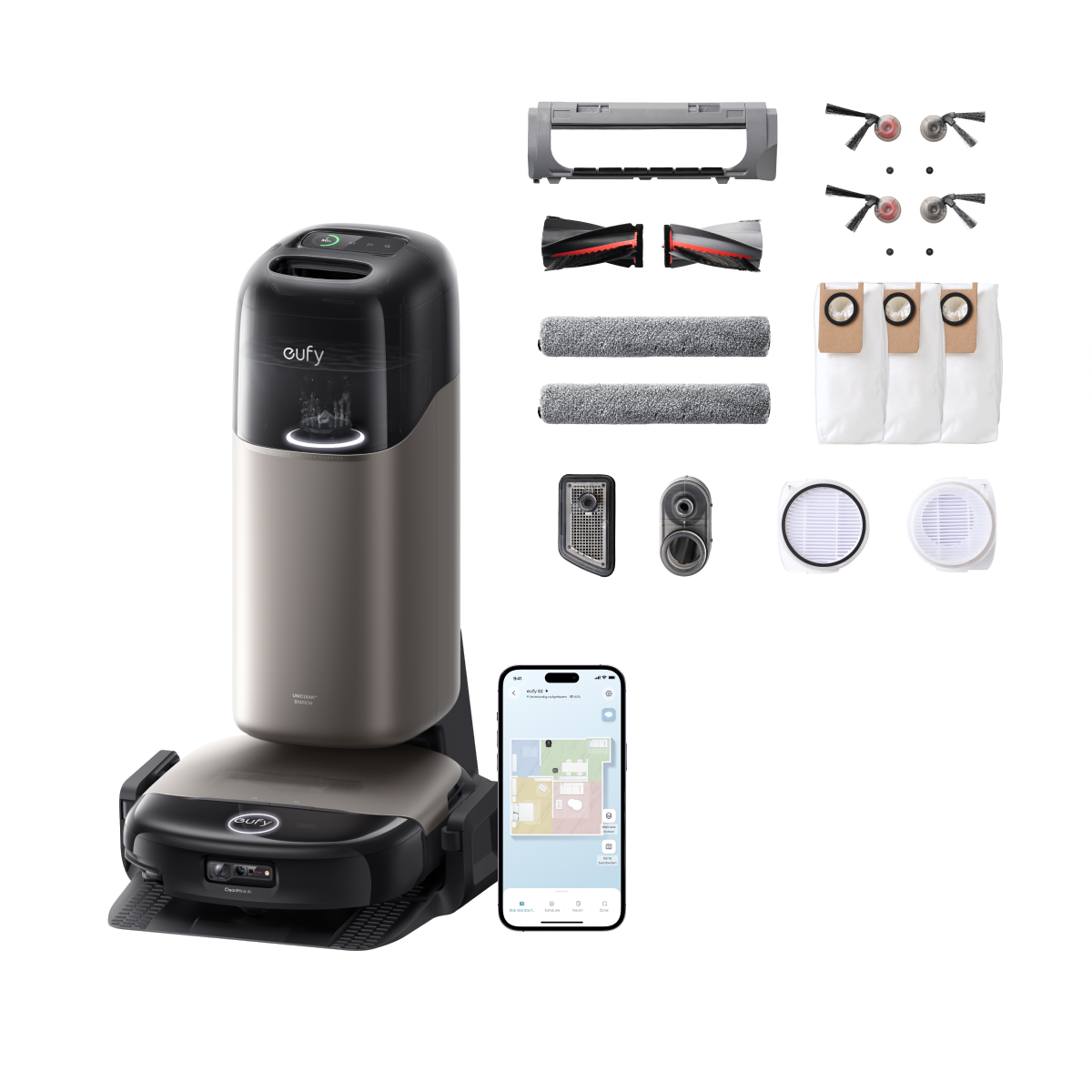 eufy Saug- und Wischroboter HydroJet S2 und eufy S2 Ersatz-Zubehör-Set