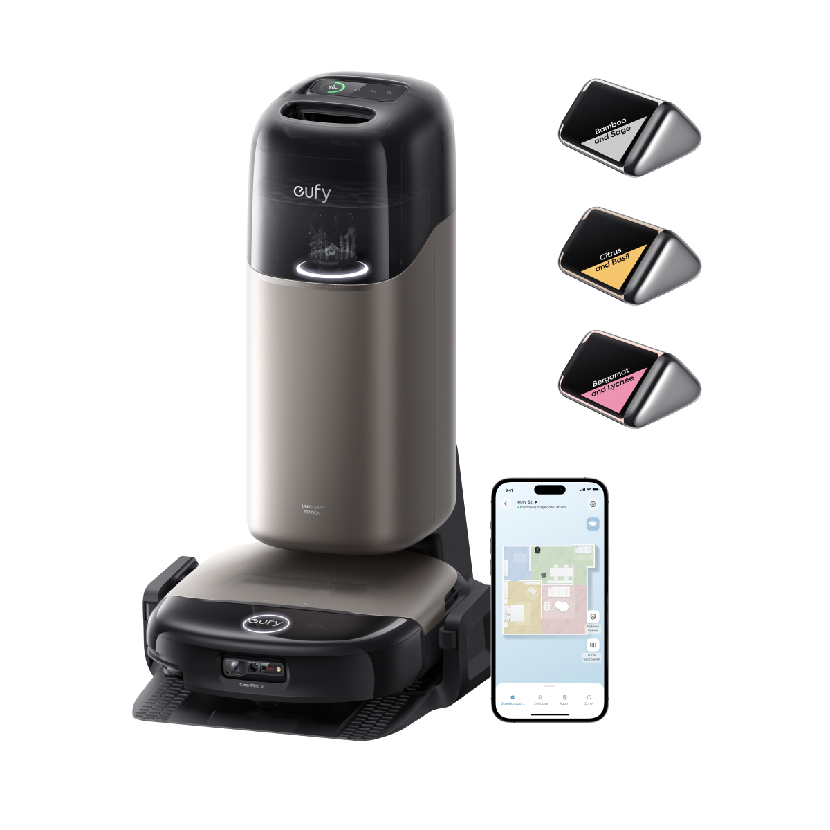 eufy Saug- und Wischroboter HydroJet S2 und Duftnachfüller-Set (3 Stück)