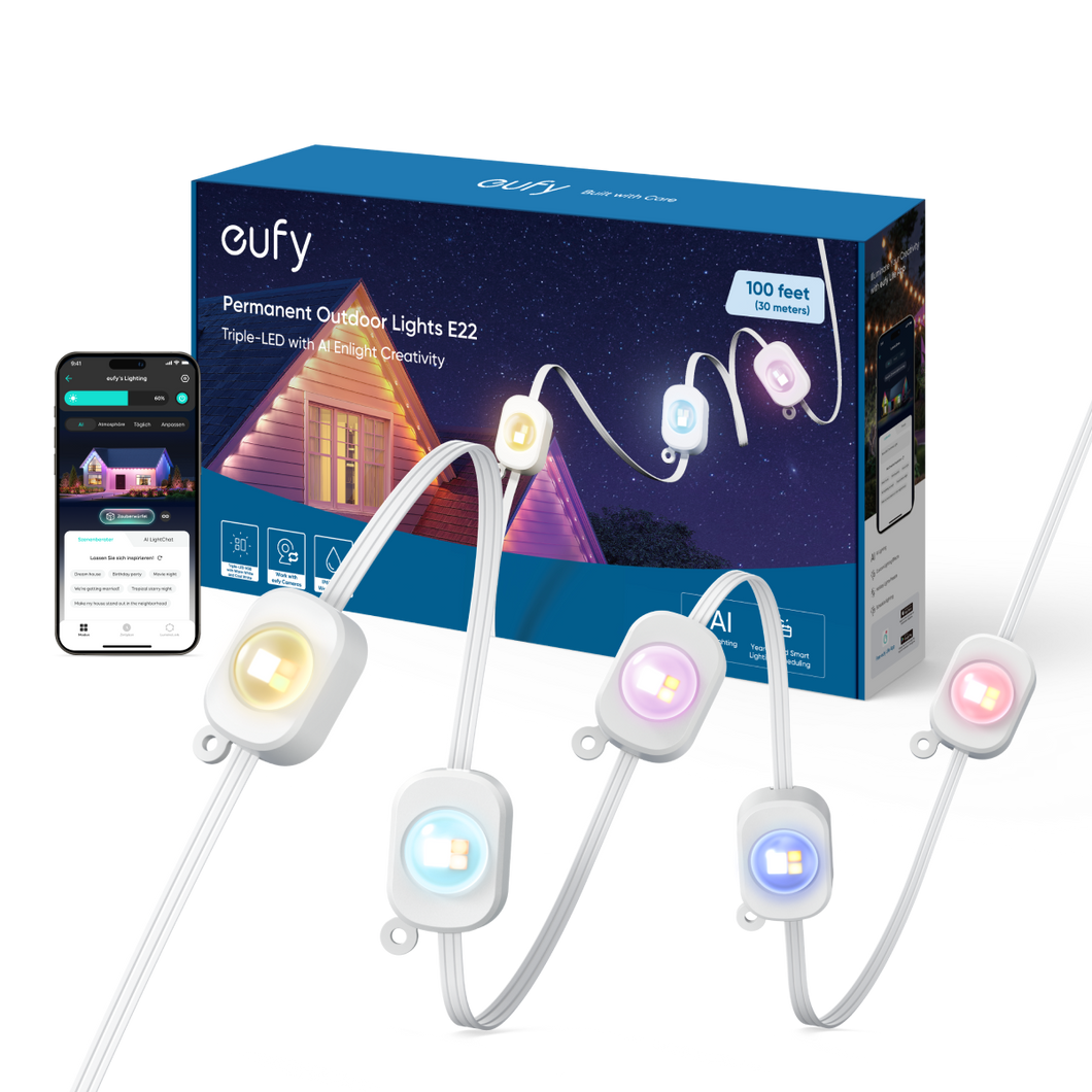 eufy Festinstallierte Outdoor-Lichterkette E22, 30m, 60 Triple-LEDs