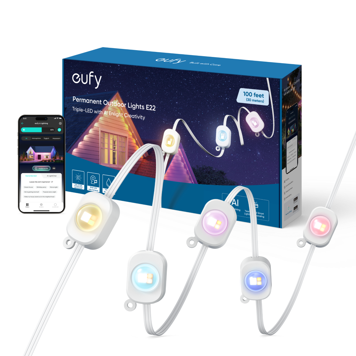 eufy Festinstallierte Outdoor-Lichterkette E22, 30m, 60 Triple-LEDs